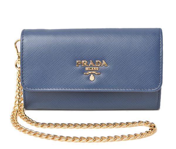 24040202 p 1 Prada Mini Wallet Folding Saffiano Chain Bluette