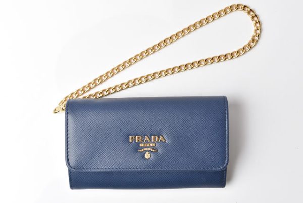 24040202 p 2 Prada Mini Wallet Folding Saffiano Chain Bluette