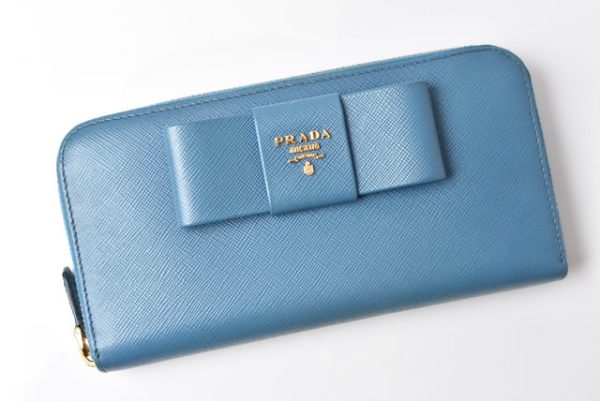 24040213 p 2 Prada Long Wallet Saffiano Fiocco Ribbon Motif Calf Cobalto