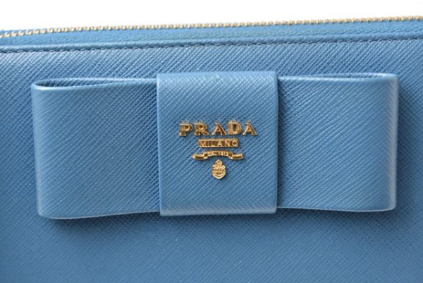 24040213 p 4 Prada Long Wallet Saffiano Fiocco Ribbon Motif Calf Cobalto