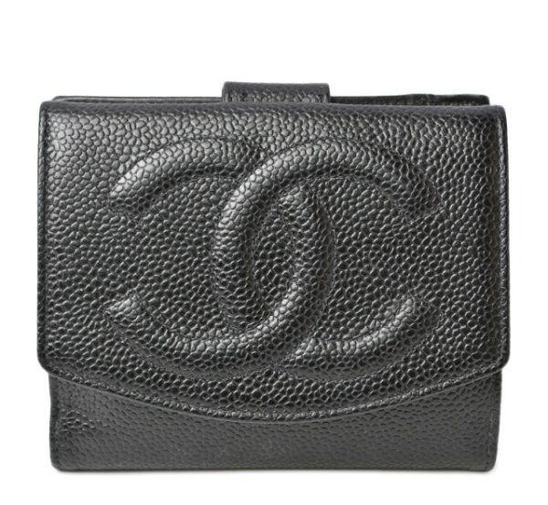 24040223 ch 1 Chanel Wallet Caviar Skin Black