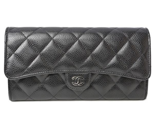 24040225 ch 1 CHANEL Wallet Long Wallet Timeless Matelasse Caviar Skin Black