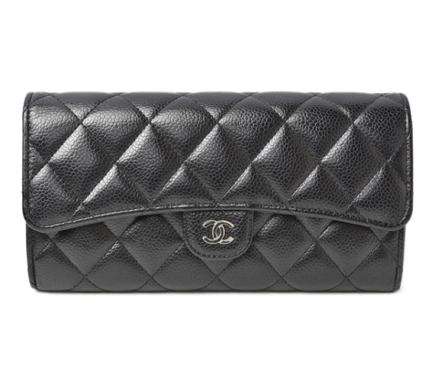 24040226 ch 1 Chanel Long Wallet Caviar Skin Black Bordeaux