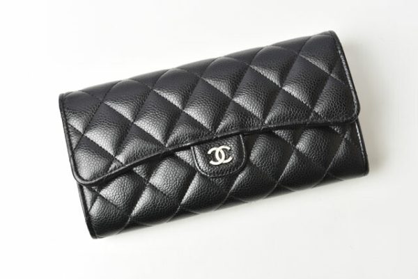 24040226 ch 2 Chanel Long Wallet Caviar Skin Black Bordeaux