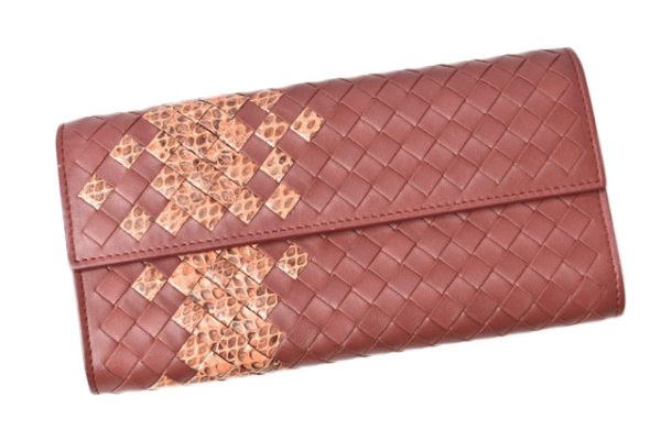 240610a03 bv 2 Bottega Veneta Long Wallet Intrecciato Python Brown