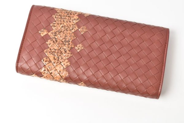 240610a03 bv 3 Bottega Veneta Long Wallet Intrecciato Python Brown