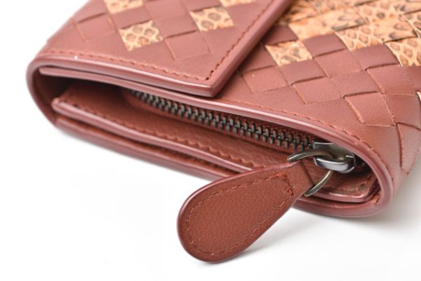 240610a03 bv 4 Bottega Veneta Long Wallet Intrecciato Python Brown