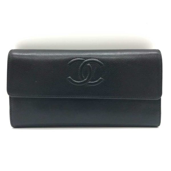 3 cha231026 1u CHANEL Long Wallet BifBlack Leather