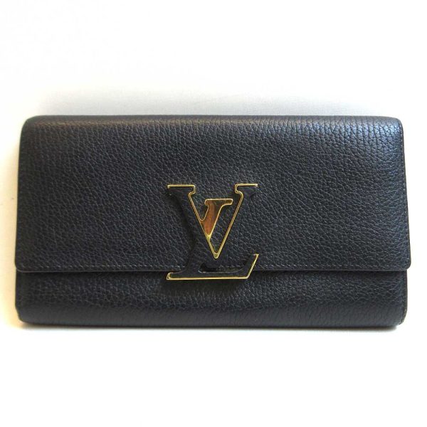 3 lv220317 1ta Louis Vuitton Capucine Noir Black Long Wallet Taurillon