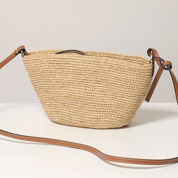 330825007 6 LOEWE POCHETTE Shoulder Basket Bag Raffia Anagram Bag