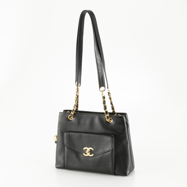 340200kwh390442 Chanel Caviar Skin Flap Chain Tote Bag