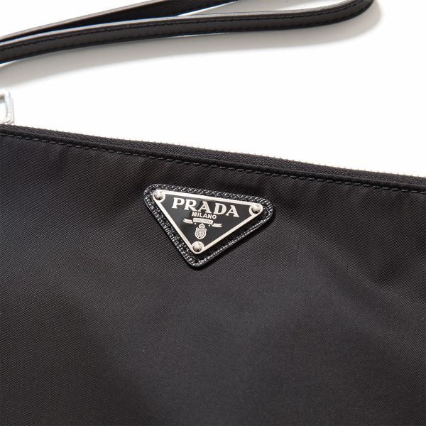 360304450 10 PRADA Clutch Bag Re Nylon Saffiano Wristlet Triangle Bag NERO