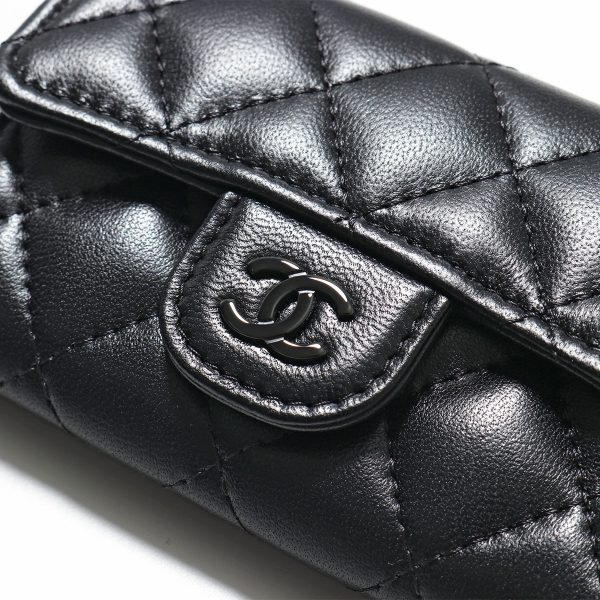 360413258 5 CHANEL Card Case MATELASSE Lambskin CocoMark BLACK