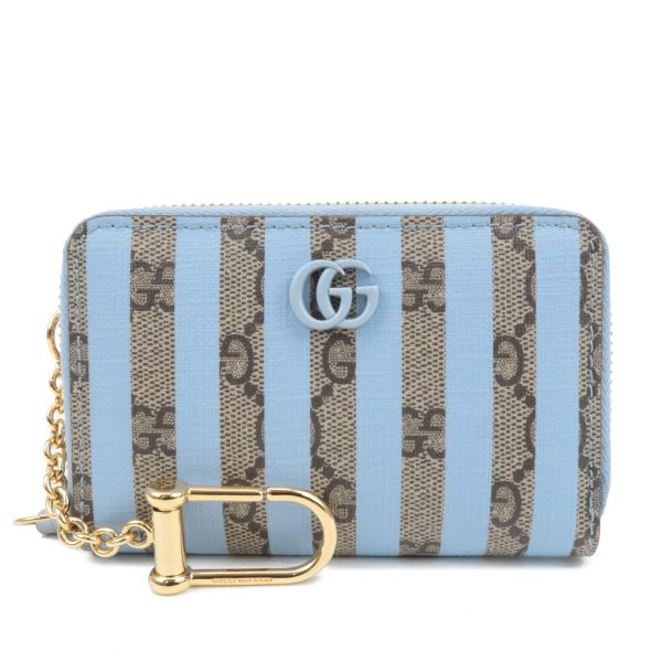 37761 7 1 Gucci Marmont GG Supreme Card Case Beige Blue