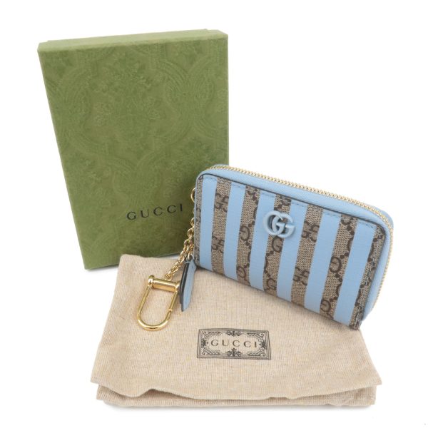 37761 7 12 Gucci Marmont GG Supreme Card Case Beige Blue