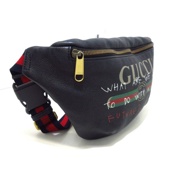 37780532 2 GUCCI Belt Bag Waist Pouch Black Leather