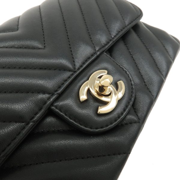 37793 8 7 Chanel Diagonal Chain V Stitch Lambskin Shoulder Bag Black