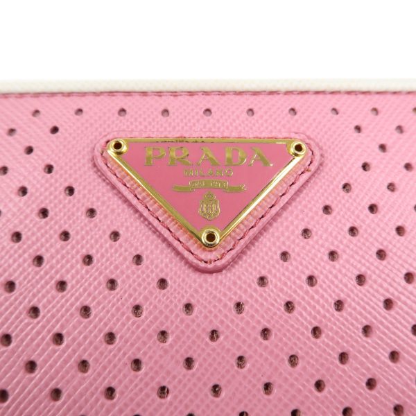 37884 17 6 Prada Saffiano Long Wallet Pink White