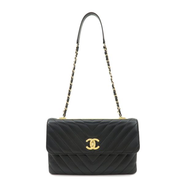 37887 10 1 Chanel Plate V Stitch Lambskin Chain Shoulder Bag Black