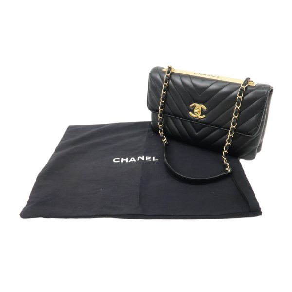 37887 10 12 Chanel Plate V Stitch Lambskin Chain Shoulder Bag Black