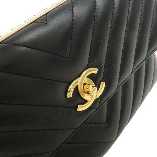 37887 10 6 Chanel Plate V Stitch Lambskin Chain Shoulder Bag Black