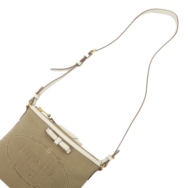 37891 3 4 Prada Jacquard Shoulder Bag Beige White