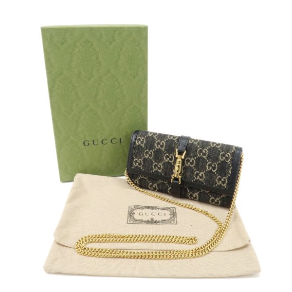 37903 7 12 Gucci Jackie GG Denim Chain Wallet Black