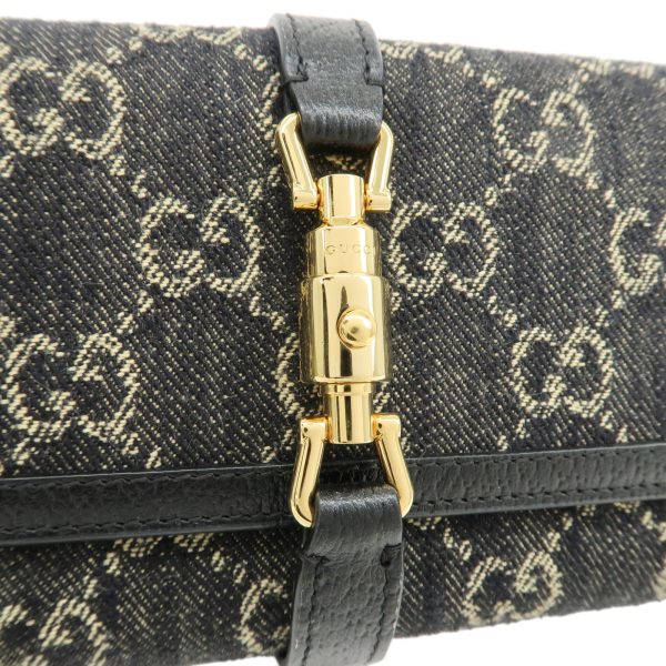 37903 7 6 Gucci Jackie GG Denim Chain Wallet Black