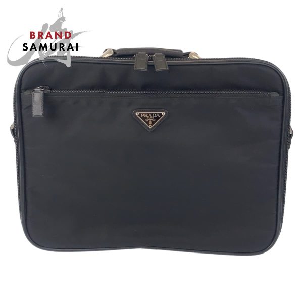 406092 2 wm PRADA Tessuto triangle black nylon briefcase 2WAY Bag