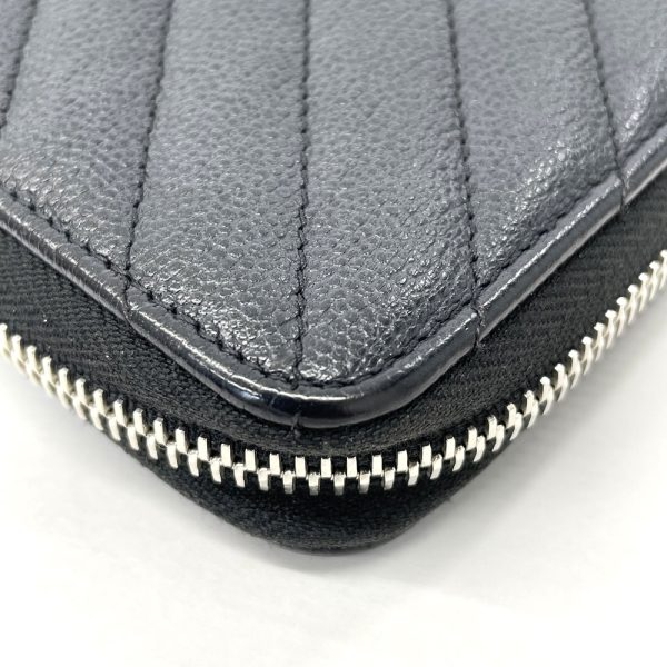 46936 10 CHANEL Caviar Skin Chevron V Stitch Long Wallet Black