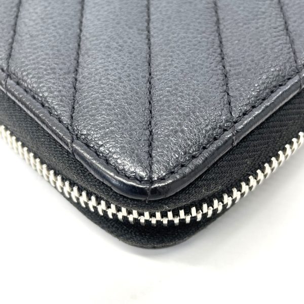 46936 11 CHANEL Caviar Skin Chevron V Stitch Long Wallet Black