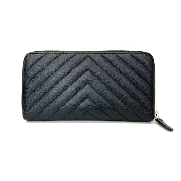 46936 2 CHANEL Caviar Skin Chevron V Stitch Long Wallet Black