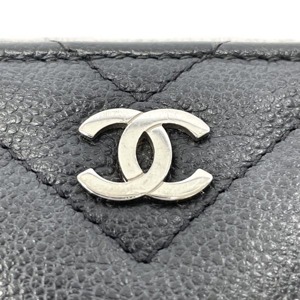 46936 4 CHANEL Caviar Skin Chevron V Stitch Long Wallet Black