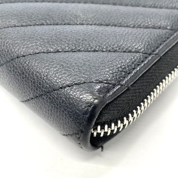 46936 9 CHANEL Caviar Skin Chevron V Stitch Long Wallet Black