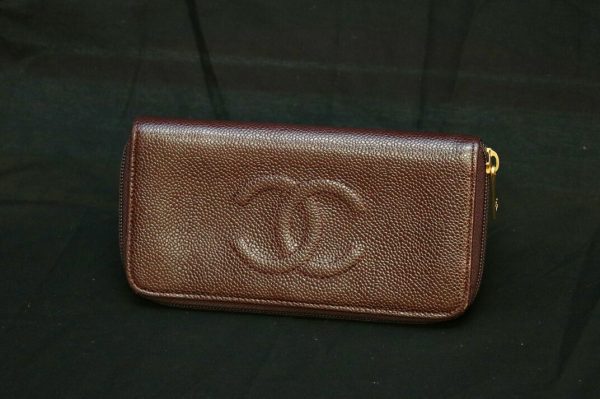 5958 1 CHANEL round long wallet caviar skin Bordeaucard