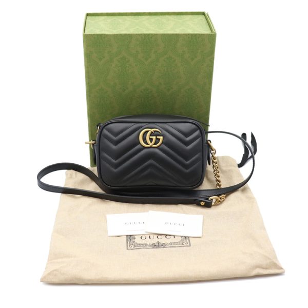 6 GUCCI GG Marmont Quilted Mini Bag Chain Shoulder Bag Black