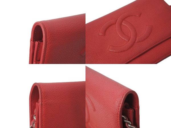 61810 d5 CHANEL Long Wallet Chain Wallet Caviar Skin Red