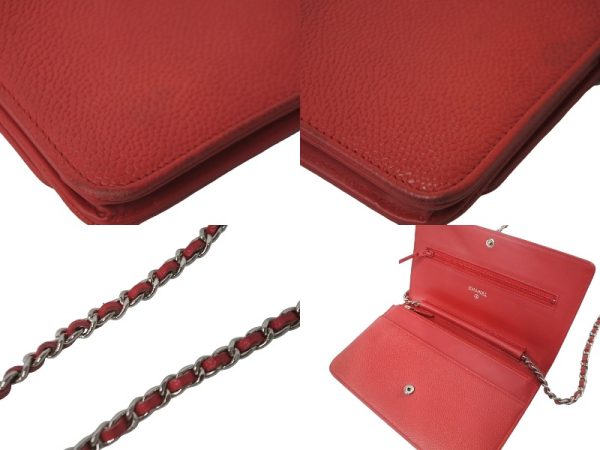 61810 d7 CHANEL Long Wallet Chain Wallet Caviar Skin Red