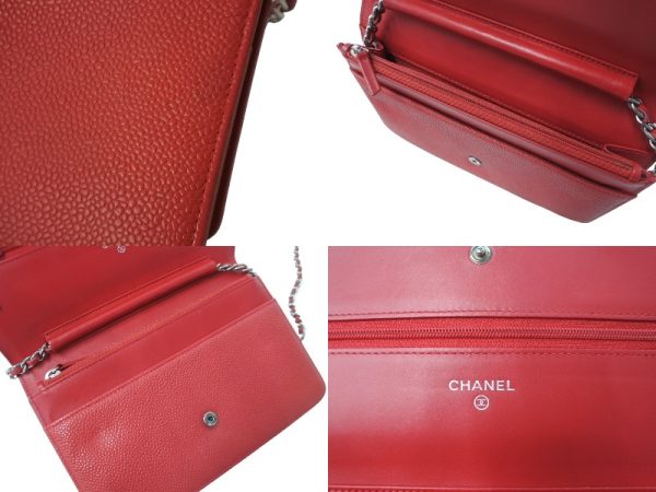 61810 d8 CHANEL Long Wallet Chain Wallet Caviar Skin Red