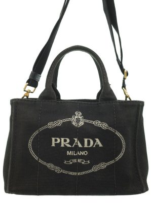 6230111430012 Prada Triangolo Jacgu Handbag Tote Bag Fabric Leather Black X Beige