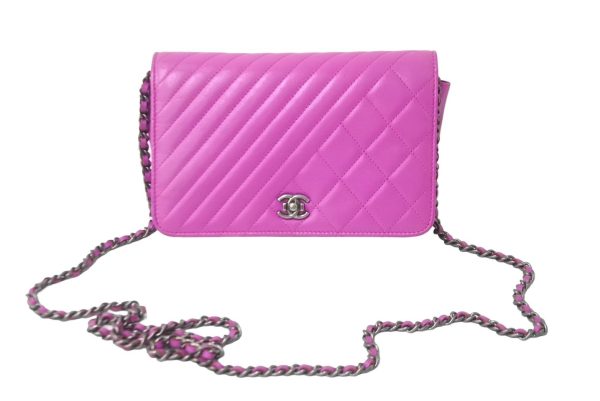 62870 d1 CHANEL Long Wallet Chain Wallet Shoulder Bag Matelasse Chevron Lambskin Purple