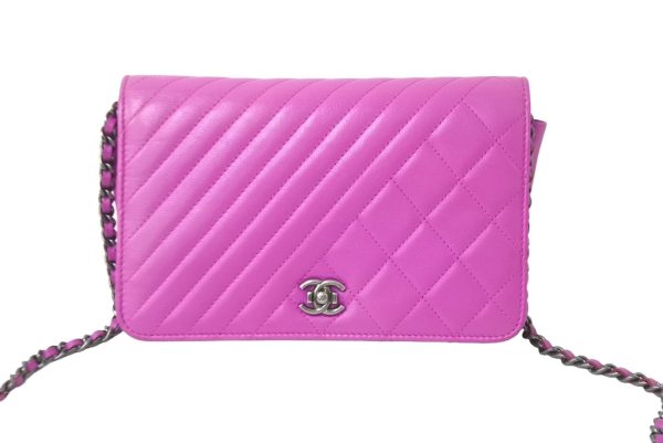 62870 d3 CHANEL Long Wallet Chain Wallet Shoulder Bag Matelasse Chevron Lambskin Purple