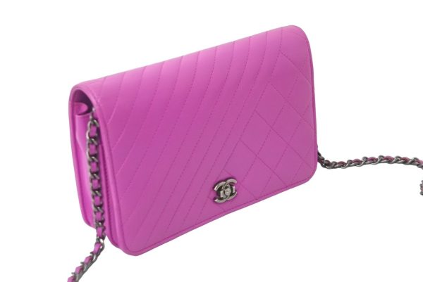 62870 d4 CHANEL Long Wallet Chain Wallet Shoulder Bag Matelasse Chevron Lambskin Purple