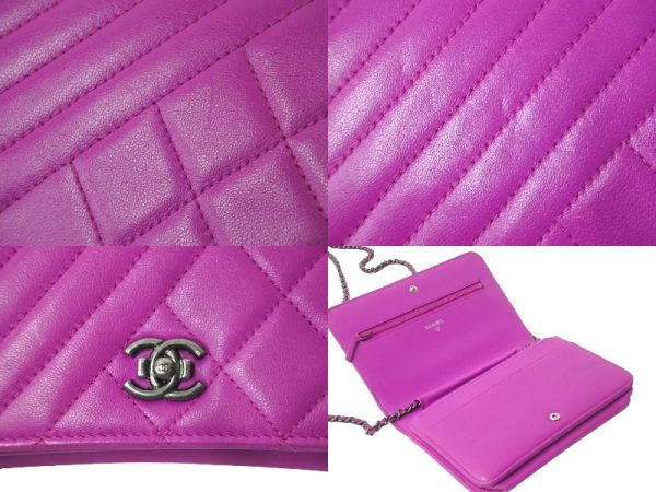 62870 d6 CHANEL Long Wallet Chain Wallet Shoulder Bag Matelasse Chevron Lambskin Purple