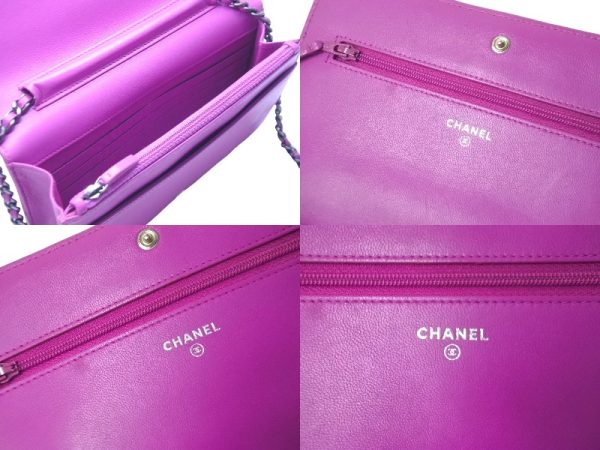 62870 d7 CHANEL Long Wallet Chain Wallet Shoulder Bag Matelasse Chevron Lambskin Purple