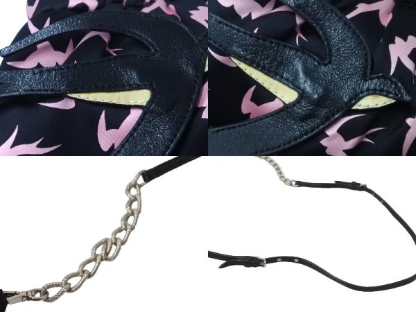 64196 d6 Miu Miu Swallow Pattern Chain Shoulder Bag Black Pink