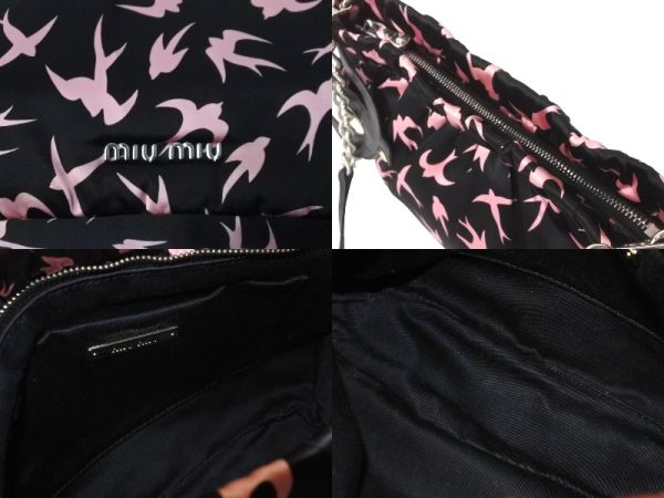 64196 d8 Miu Miu Swallow Pattern Chain Shoulder Bag Black Pink