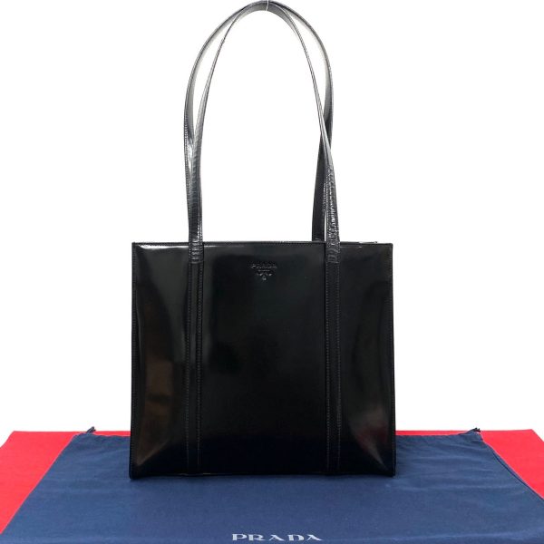 769l768 35010 1 PRADA Engraved Patent Mini Tote Bag Semi Shoulder Bag Black