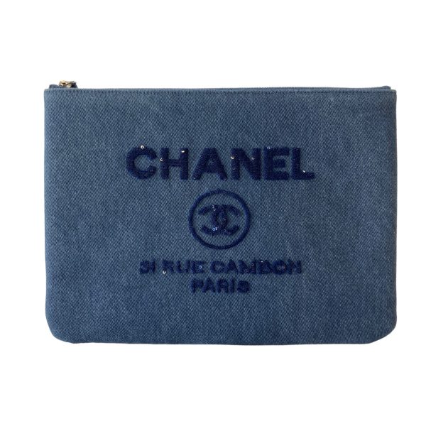 8003001219695 1 CHANEL Deauville line sequin clutch bag indigo