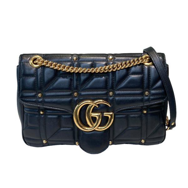 8003001389190 1 GUCCI GG Marmont Studded Chain Shoulder Bag Black